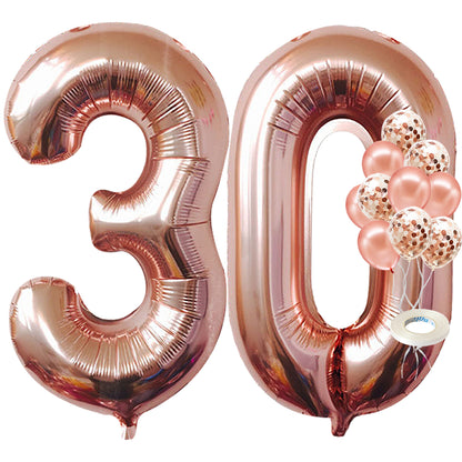 KatchOn, Rose Gold 30 Balloon Numbers Set - 40 Inch, Pack of 10 | Rose Gold 30 Balloons for 30th Birthday Decorations for Women | 30th Birthday Balloons with Confetti Balloons | 30th Balloons for Her