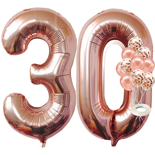 KatchOn, Rose Gold 30 Balloon Numbers Set - 40 Inch, Pack of 10 | Rose Gold 30 Balloons for 30th Birthday Decorations for Women | 30th Birthday Balloons with Confetti Balloons | 30th Balloons for Her