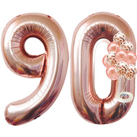 KatchOn, Rose Gold 90 Balloon Numbers - 40 Inch | Rose Gold 90th Birthday Balloons with Confetti for 90th Birthday Decorations for Women | Rose Gold 90 balloons for 90th Birthday Party Decorations