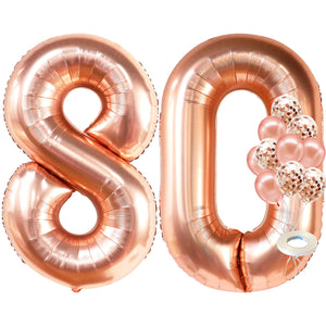 KatchOn, 80th Birthday Decorations for Women - 40 Inch | Rose Gold 80 Balloon Numbers | Rose Gold 80th Birthday Balloons with Confetti | 80 Balloons Rose Gold for 80 Birthday Decorations for Women