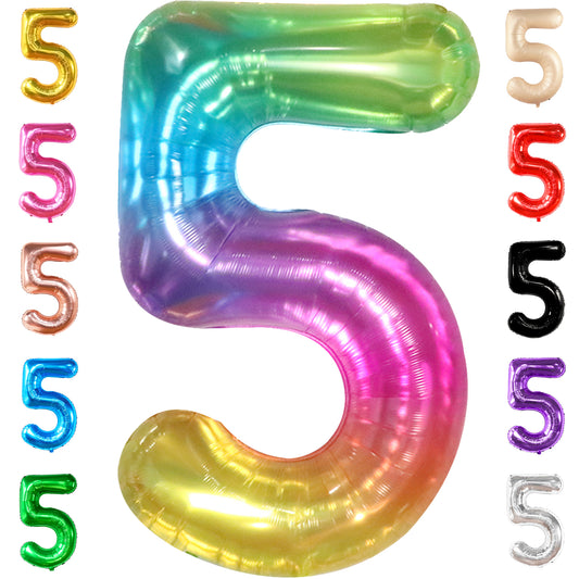 KatchOn, Giant Rainbow 5 Balloon Number - 40 Inch | Colorful Gradient Rainbow Five Balloon Number for 5th Birthday Decorations Girl | Jelly 5 Birthday Balloon, Five Balloon for Rainbow Party Supplies