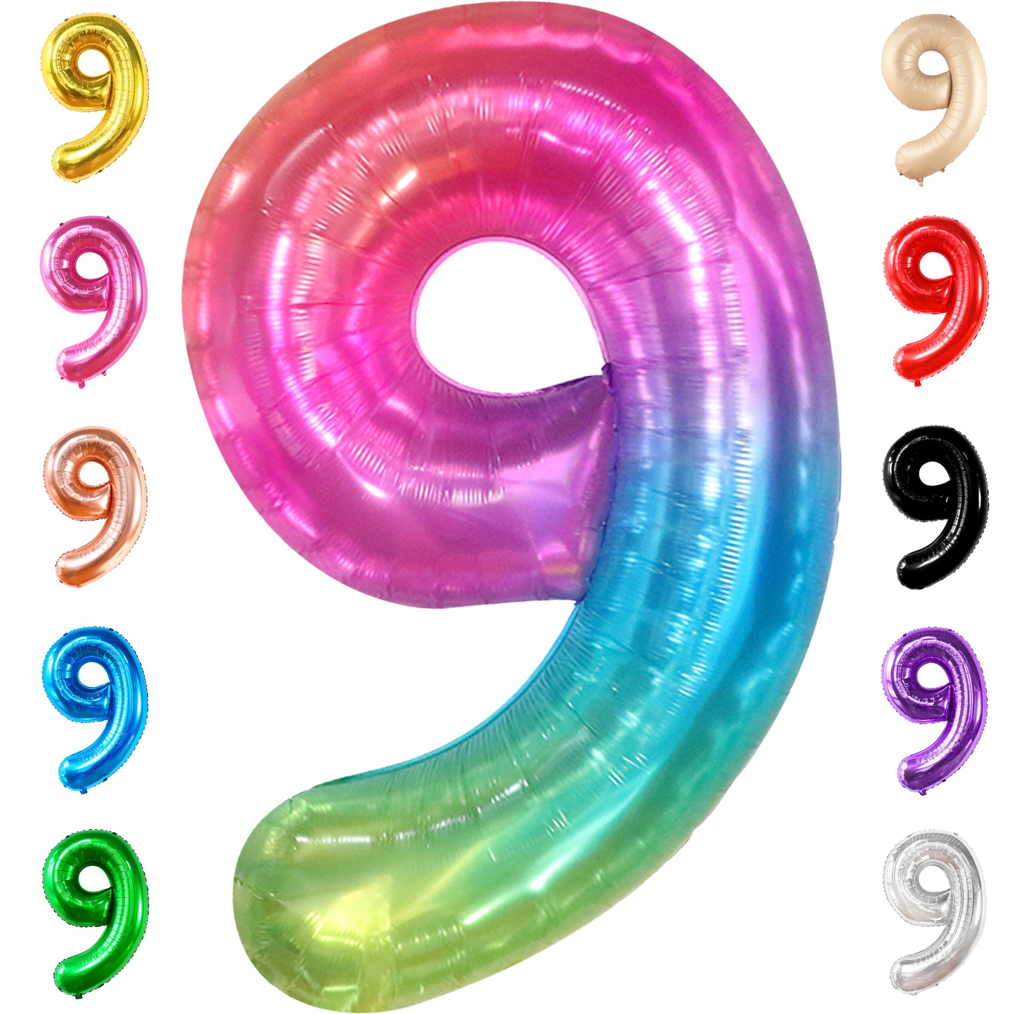 KatchOn, Rainbow Number 9 Balloon - 40 Inch | Tie Dye 9 Balloon Number | 9th Birthday Decorations for Girls | 9th Birthday Balloons | Rainbow Party Decorations | Sleepover Party Supplies for Girls