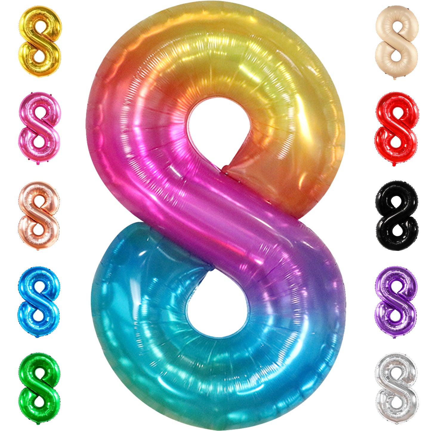 KatchOn, Giant Rainbow Number 8 Balloon - 40 Inch, 8 Balloons for Birthday Girl | Rainbow 8 Balloon Number | Eight Balloon Number, 8th Birthday Decorations for Girls | Tie Dye Birthday Decorations