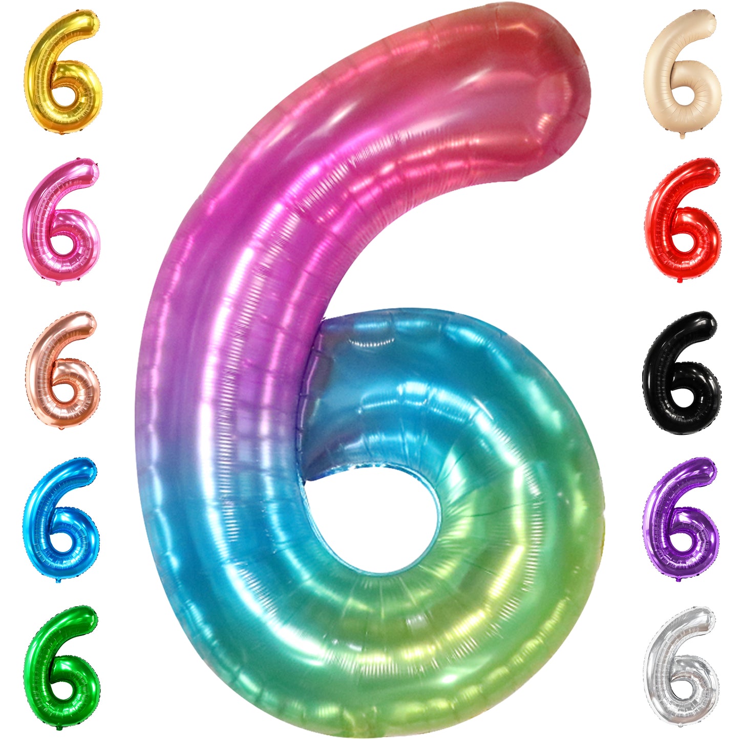 KatchOn, Giant Rainbow Number 6 Balloon - 40 Inch | 6 Balloons for Birthday Girl | 6 Balloon Number for 6th Birthday Decorations for Girls | 6th Birthday Balloons, Rainbow Cheetah Party Supplies