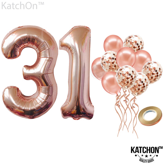 KatchOn, Rose Gold 31 Balloons Numbers - 40 Inch | 31 Birthday Decorations for Women | 31st Birthday Balloons | 31 Balloon Numbers with Confetti Balloons for Happy 31st Birthday Decorations for Women