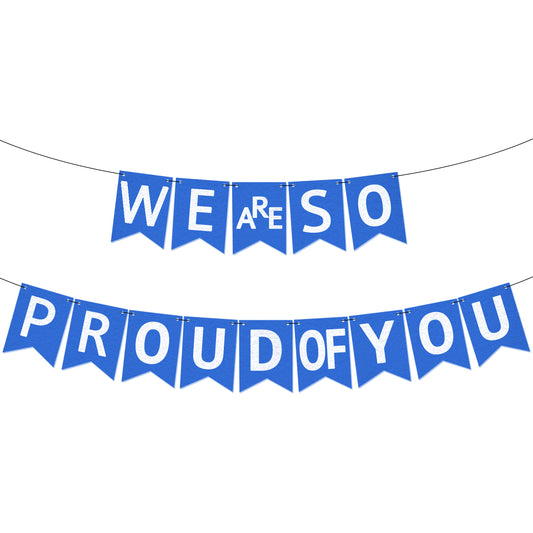 KatchOn, Felt We Are So Proud of You Banner - 10 Feet, No DIY | Blue White Congratulations Banner, Blue Graduation Decorations Class of 2024 | Congratulations Decor, Graduation Party Decorations 2024