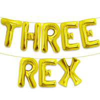 KatchOn, Gold Three Rex Balloons - 16 Inch | Gold Three Rex Birthday Party Decorations | Dinosaur Balloon, 3 Rex Birthday Decorations | Dinosaur Birthday Party Supplies | Dinosaur Party Decorations