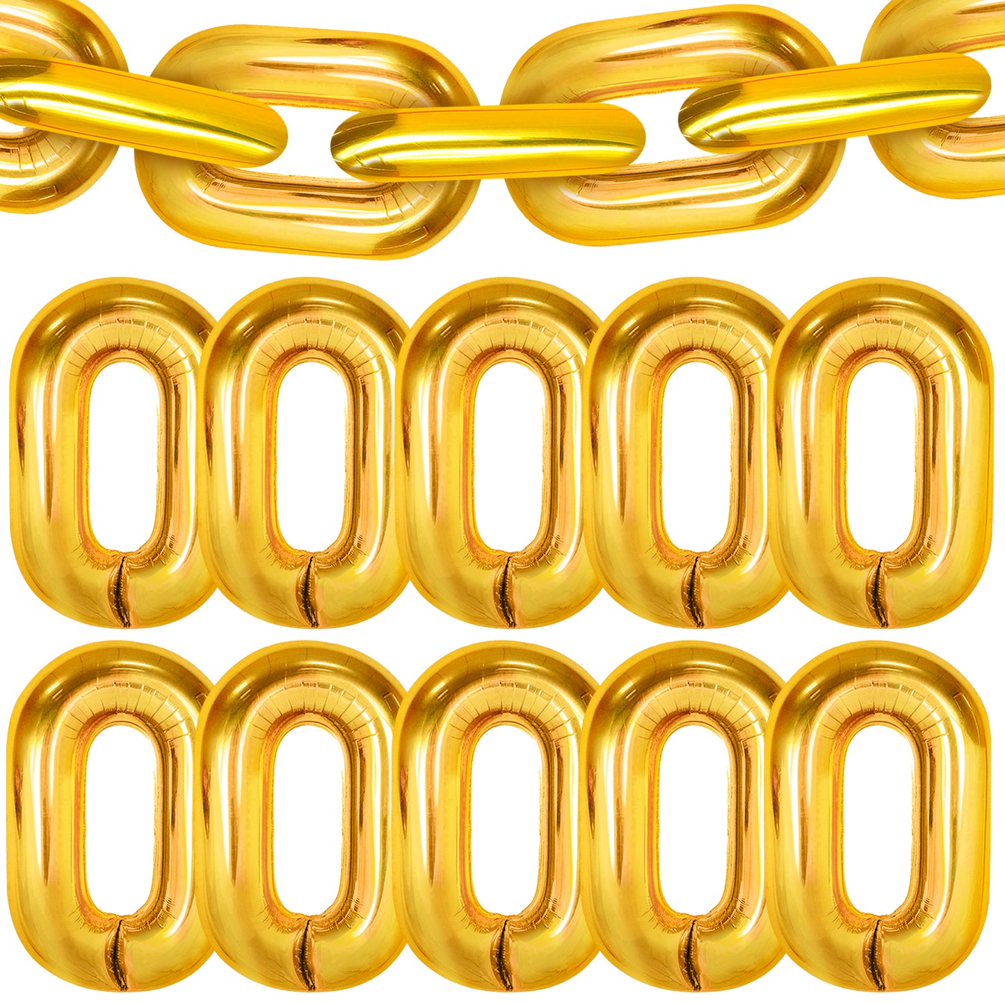 KatchOn, Giant Gold Chain Balloons - 40 Inch, Pack of 12 | Chain Balloons Gold for 90s Party Decorations | Gold Chain link Balloons for Hip Hop Party Decorations | Notorious One Birthday Decorations