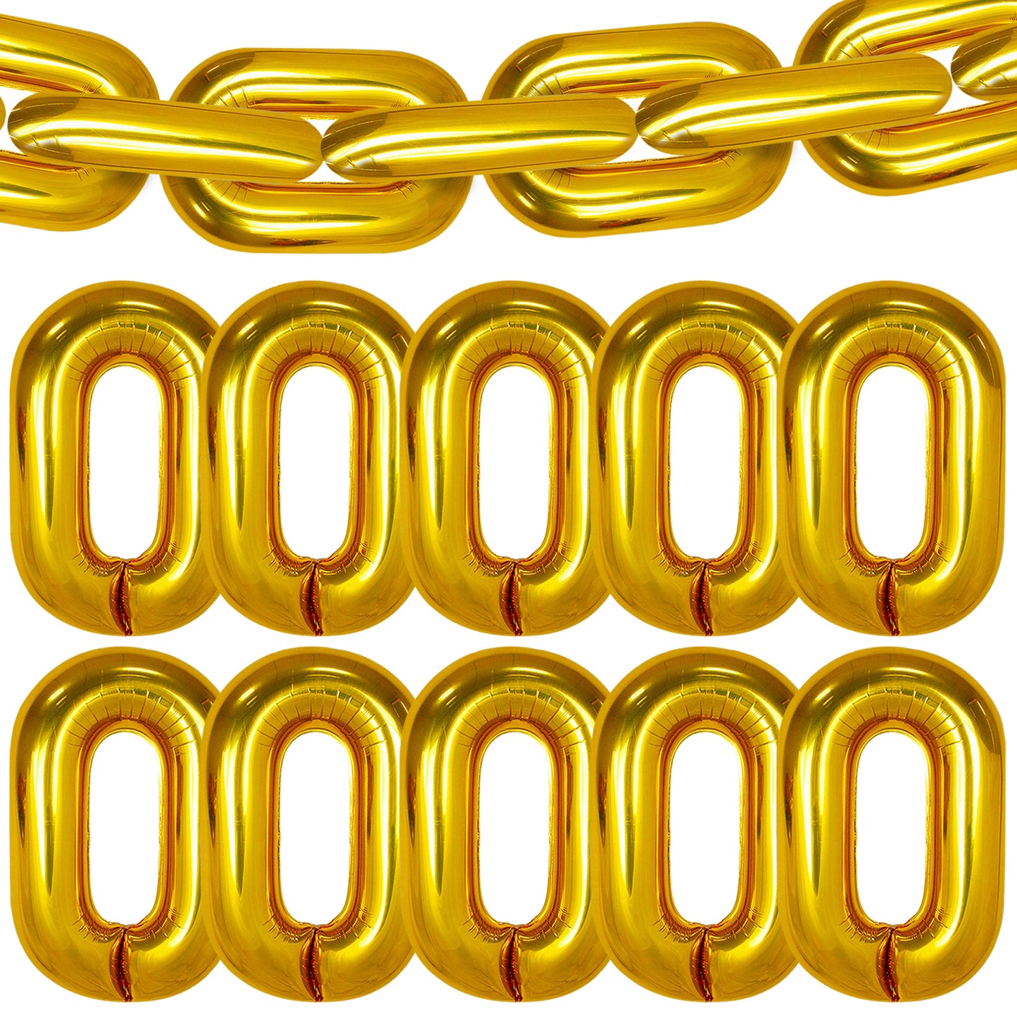 KatchOn, Big Gold Chain Balloons Garland - 16 Inch, Pack of 30 | Chain Balloons Gold for 90s Party Decorations | Hip Hop Party Decorations | Gold Chain Link Balloons for Buchona Party Decorations