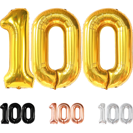 KatchOn, Giant Gold 100 Balloon Number - 40 Inch | Gold 100 Balloons for 100th Birthday Decorations | 100K Balloons for Social Media | Gold 100th Birthday Balloons | Gold 100 Birthday Party Supplies