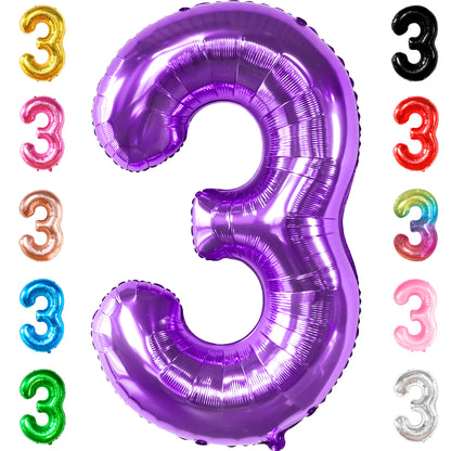 KatchOn, Giant Purple Number 3 Balloon - 40 Inch | Purple 3 Balloon Number, Purple Unicorn Birthday Decorations | 3 Purple Balloon | Number 3 Balloon Purple, Mermaid 3rd Birthday Decorations for Girls