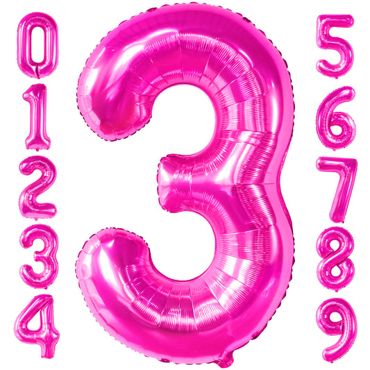 KatchOn, Hot Pink 3 Balloon Number - 40 Inch | Pink 3 Birthday Balloons for Girls, Hot Pink Birthday Decorations | Hot Pink Number 3 Balloon | Pink Three Balloon, 3rd Birthday Decorations for Girls