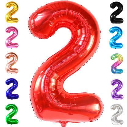 KatchOn, Big Red Number 2 Balloon - 40 Inch | 2nd Birthday Balloons for Two Fast Birthday Decorations | 2 Balloon Number for 2nd Birthday Decorations for Boys | Plim Plim Birthday Party Supplies