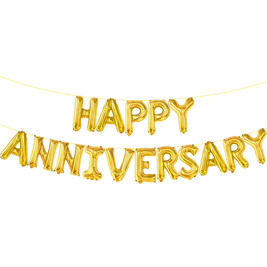 KatchOn, Gold Happy Anniversary Balloons Letters - Huge, 16 Inch | Gold Happy Anniversary Banner for Happy Anniversary Decorations | Gold Happy Anniversary Sign for Anniversary Party Decorations