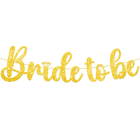 KatchOn Gold Glitter Bride To Be Banner - 10 Feet, Pre-Strung No DIY | Gold Bride to Be Sign for Bachelorette Party Decorations | Gold Bride to Be Gold Glitter Banner for Bridal Shower Decorations