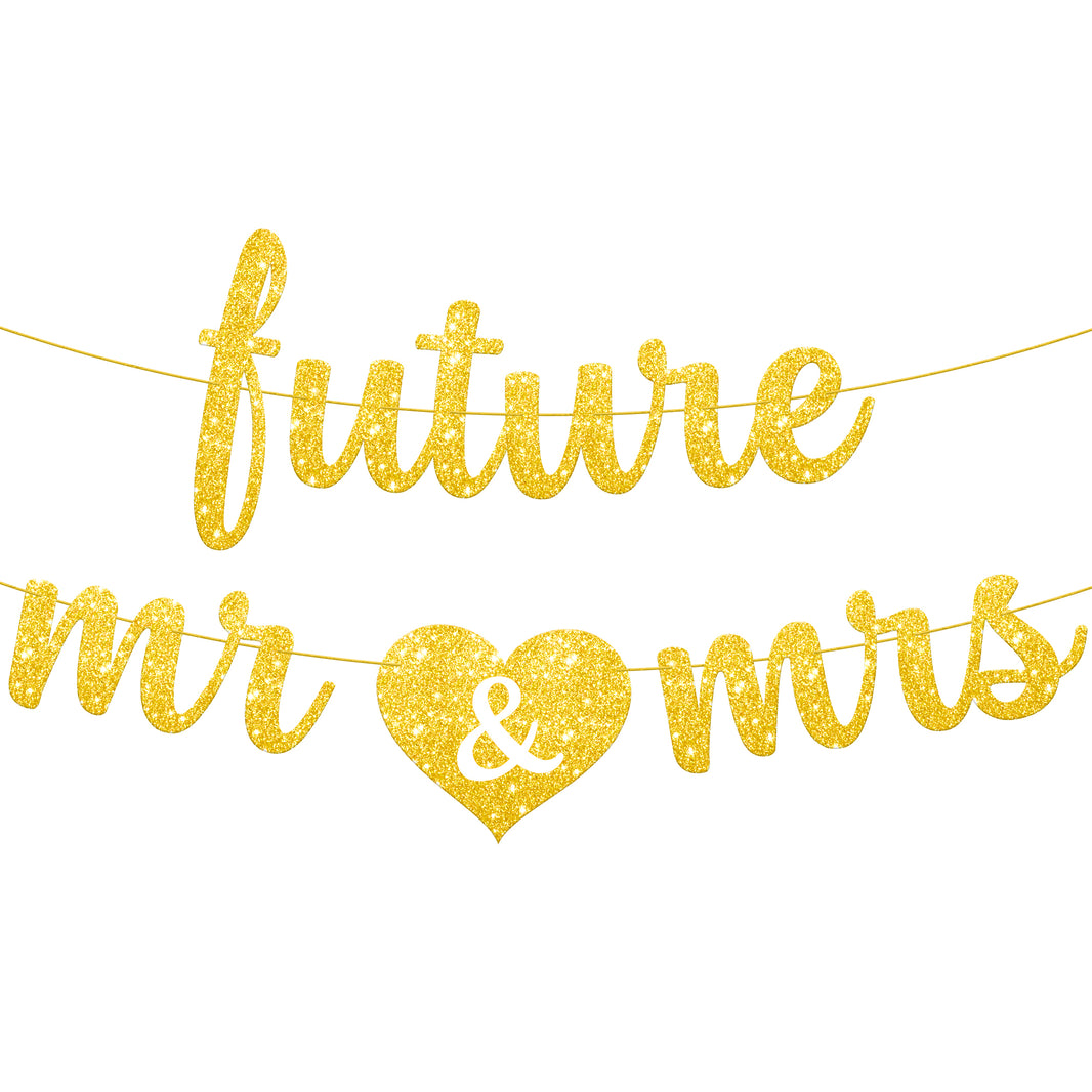 KatchOn, Gold Glitter Future Mr & Mrs Banner - 10 Feet, Pre-Strung, No DIY | Future Mr and Mrs Banner | Engagement Party Decorations | Mr And Mrs Sign for Wedding Decorations | Bachelorette Party