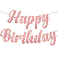 KatchOn, Cursive Glitter Rose Gold Happy Birthday Banner - Pre-Strung, 10 Feet, No DIY | Pink Happy Birthday Banner, Rose Gold Birthday Decorations | Happy Birthday Sign, Happy Birthday Decorations