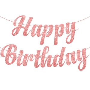 KatchOn, Cursive Glitter Rose Gold Happy Birthday Banner - Pre-Strung, 10 Feet, No DIY | Pink Happy Birthday Banner, Rose Gold Birthday Decorations | Happy Birthday Sign, Happy Birthday Decorations