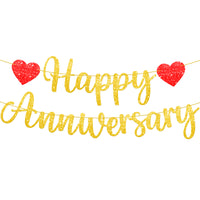 KatchOn, Glitter Happy Anniversary Banner Gold - No DIY, 2 String, 10 Feet | Happy Anniversary Decorations for Party | Wedding Anniversary Decorations | Happy Anniversary Sign for Romantic Decorations
