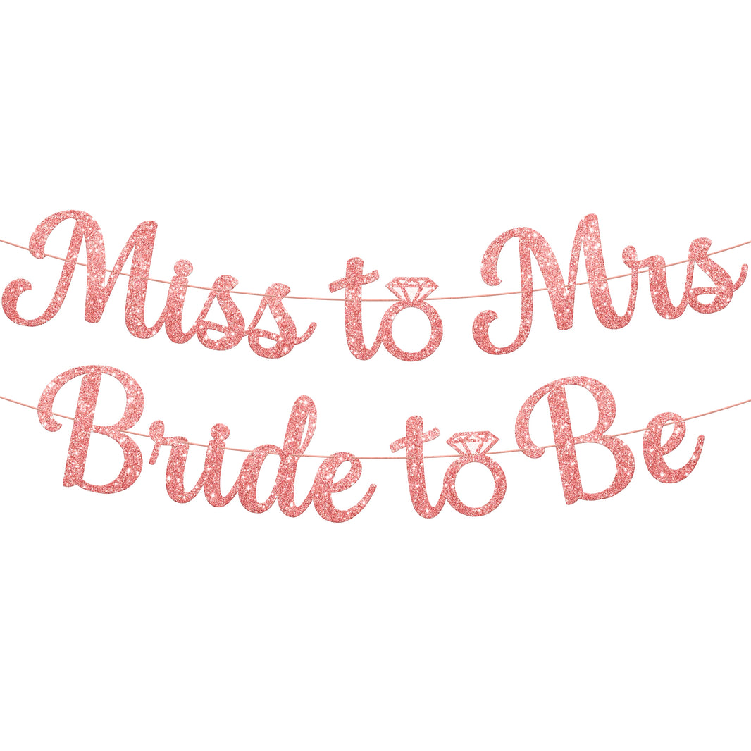 KatchOn, Miss to Mrs Bride to Be Banner - 10 Feet, Pre-Strung No DIY | Rose Gold Glitter Miss to Mrs Banner | Rose Gold Bridal Shower Decorations | Bridal Shower Banner, Bachelorette Party Decorations