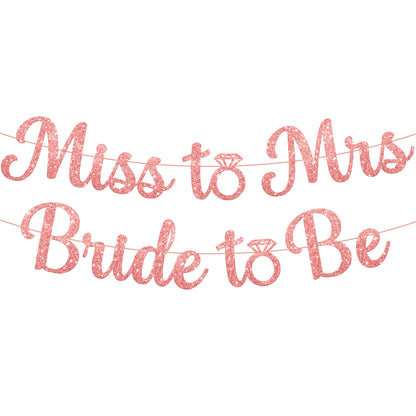 KatchOn, Miss to Mrs Bride to Be Banner - 10 Feet, Pre-Strung No DIY | Rose Gold Glitter Miss to Mrs Banner | Rose Gold Bridal Shower Decorations | Bridal Shower Banner, Bachelorette Party Decorations