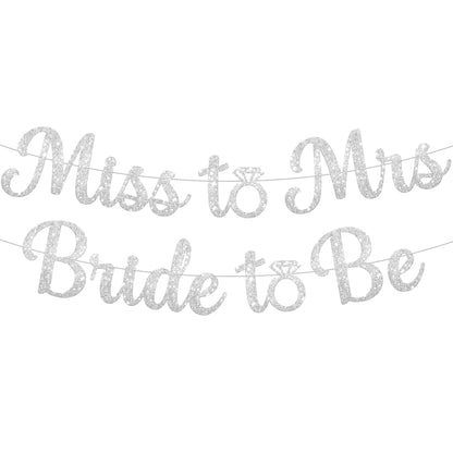 KatchOn, Silver Miss to Mrs Bride to Be Banner - Glitter, 10 Feet, No DIY | Miss to Mrs Banner for Bridal Shower Decorations | Bride To Be Sign, Bachelorette Party Decorations, Bride To Be Decorations