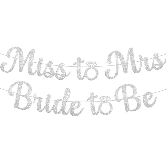 KatchOn, Silver Miss to Mrs Bride to Be Banner - Glitter, 10 Feet, No DIY | Miss to Mrs Banner for Bridal Shower Decorations | Bride To Be Sign, Bachelorette Party Decorations, Bride To Be Decorations