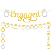 KatchOn, Pre-Strung Gold and Silver Glitter Engaged Banner - 2 String, 10 Feet, No DIY | Engagement Party Decorations | Engagement Banner for Bachelorette Party Decorations, Engagement Decorations