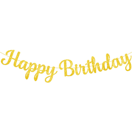 KatchOn, Cursive Glitter Gold Happy Birthday Banner - Pre-Strung, 10 Feet, No DIY | Real Gold Birthday Party Decorations | Gold Happy Birthday Sign for Girls, Gold Happy Birthday Decorations for Women