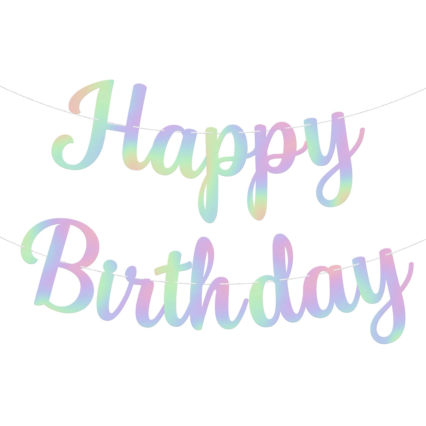 KatchOn, Pre Strung Happy Birthday Banner - 10 Feet | Holographic Birthday Banner | Happy Birthday Sign for Iridescent Party Decorations | Iridescent Happy Birthday Banner | Happy Birthday Decorations