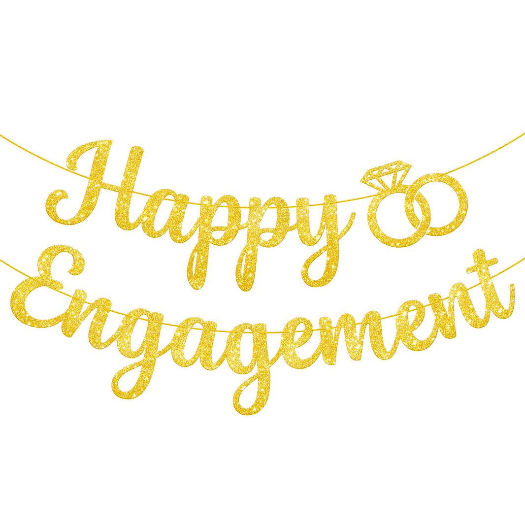 KatchOn, Gold Glitter Happy Engagement Banner - 10 Feet, No DIY | Engagement Party Decorations | Engagement Party Banner, Happy Engagement Decorations | Engaged Banner, Bachelorette Party Decorations