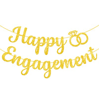 KatchOn, Gold Glitter Happy Engagement Banner - 10 Feet, No DIY | Engagement Party Decorations | Engagement Party Banner, Happy Engagement Decorations | Engaged Banner, Bachelorette Party Decorations