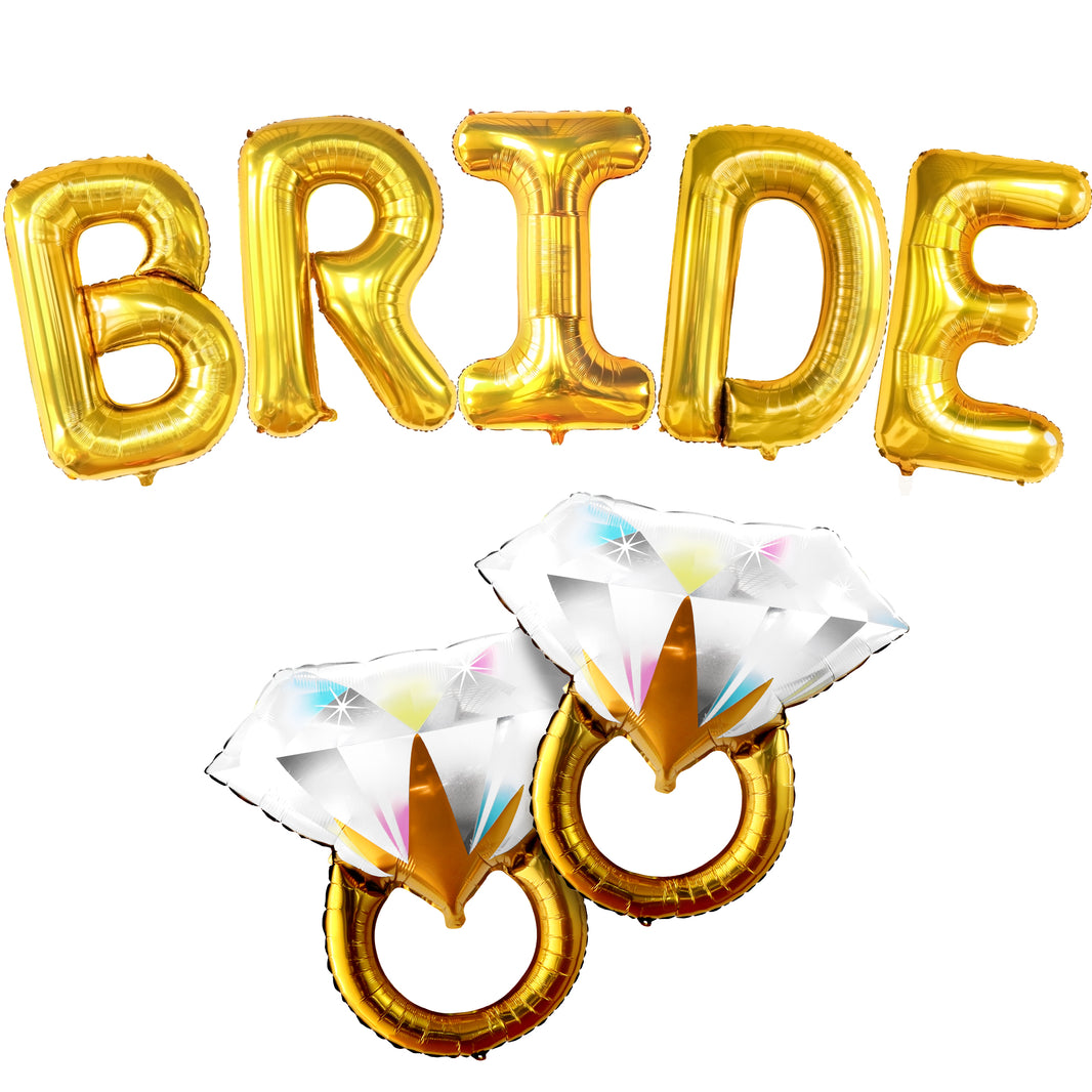 KatchOn, Giant Bride Balloons Gold Set - 40 inch, Gold Bridal Shower Balloons | Ring Balloons for Wedding Day | Gold Bachelorette Party Decorations, Bride Decorations | Bridal Shower Decorations