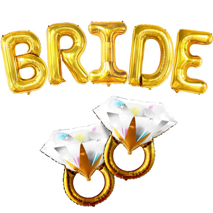 KatchOn, Giant Bride Balloons Gold Set - 40 inch, Gold Bridal Shower Balloons | Ring Balloons for Wedding Day | Gold Bachelorette Party Decorations, Bride Decorations | Bridal Shower Decorations