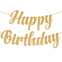 KatchOn, Glitter Gold Happy Birthday Banner Prestrung - 10 Feet, NO DIY | Gold Happy Birthday Sign | Glitter Gold Birthday Banner for Gold Birthday Decorations | Happy Birthday Decorations for Women