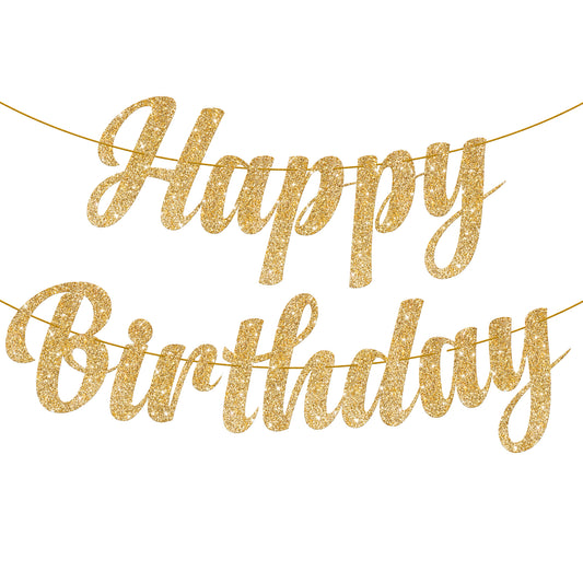 KatchOn, Glitter Gold Happy Birthday Banner Prestrung - 10 Feet, NO DIY | Gold Happy Birthday Sign | Glitter Gold Birthday Banner for Gold Birthday Decorations | Happy Birthday Decorations for Women