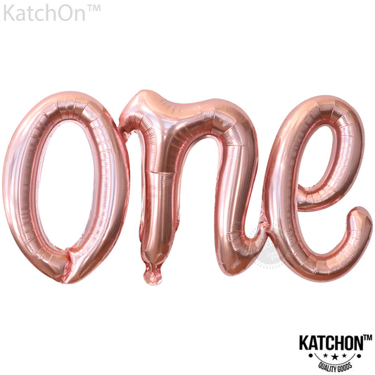 KatchOn, Rose Gold One Balloon for First Birthday - 20 Inch | Script One Rose Gold Balloon for One Sweet Peach Birthday Decorations | Rose Gold Number One Balloon for 1st Birthday Decorations Girl