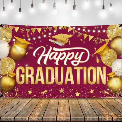 KatchOn, Happy Graduation Banner Maroon and Gold - XtraLarge, 72x44 Inch | Graduation Backdrop 2026 Graduation Decorations 2026 Congratulations Banner for Grad Party Supplies
