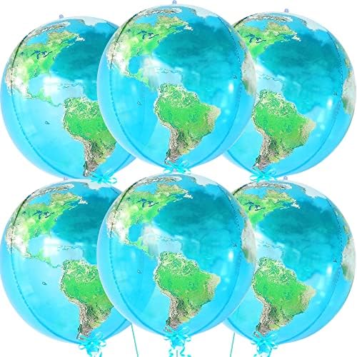 KatchOn, Globe Balloons for Earth Day Decorations - Huge 22 Inch, Pack of 6 | 4D World Map Balloons | Earth Balloons for Party | World Balloons for Globe Decorations, Bon Voyage Party Decorations