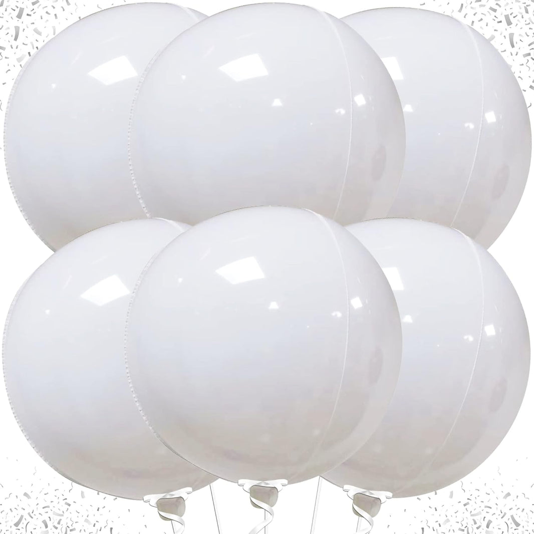 KatchOn, Round White Mylar Balloons - 22 Inch, Pack of 6 | White 4D Balloons, White Foil Balloons for Baby Shower | White Metallic Balloons for White Birthday Decorations | Metallic White Balloons