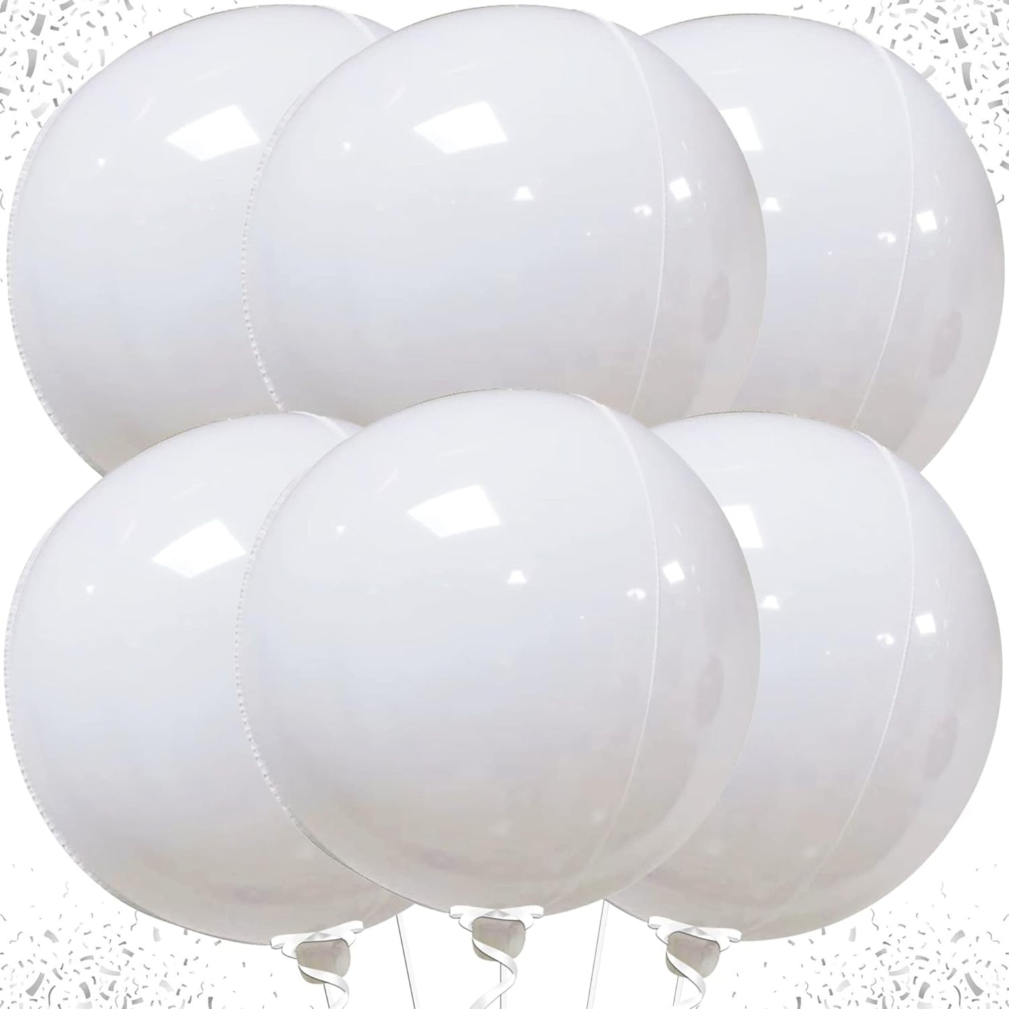 KatchOn, Round White Mylar Balloons - 22 Inch, Pack of 6 | White 4D Balloons, White Foil Balloons for Baby Shower | White Metallic Balloons for White Birthday Decorations | Metallic White Balloons