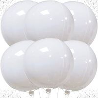 KatchOn, Round White Mylar Balloons - 22 Inch, Pack of 6 | White 4D Balloons, White Foil Balloons for Baby Shower | White Metallic Balloons for White Birthday Decorations | Metallic White Balloons