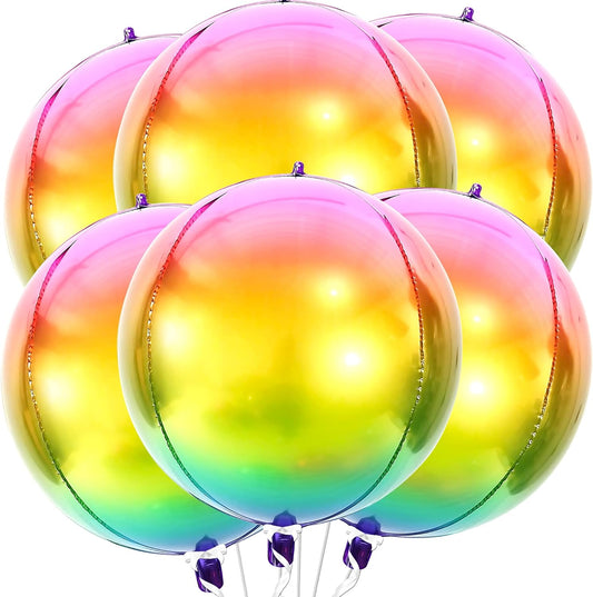 KatchOn, Colorful Rainbow Foil Balloon - 22 Inch, Pack of 6 | 4D Gradient Rainbow Balloons | Tie Dye Balloons for Birthday Party | Summer Balloons | Rainbow Mylar Balloons, Rainbow Birthday Balloons