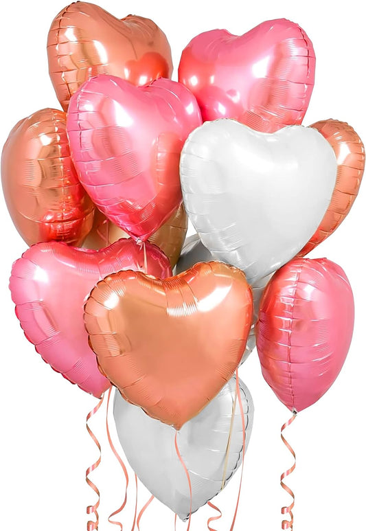 KatchOn, Rose Gold and Pink Heart Balloons - 18 Inch, Pack of 12 | Heart Shaped Balloons, Galentines Day Decorations for Party | Valentines Balloons, Heart Foil Balloon for Valentines Day Decorations