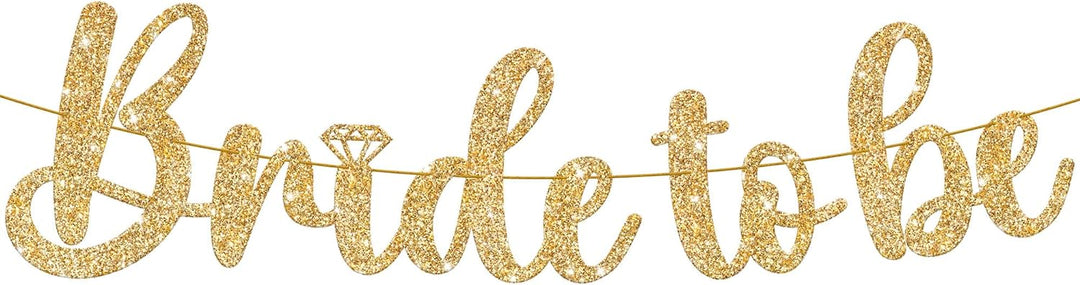 KatchOn Gold Glitter Bride To Be Banner - 10 Feet, Pre-Strung No DIY | Gold Bride to Be Sign for Bachelorette Party Decorations | Gold Bride to Be Gold Glitter Banner for Bridal Shower Decorations