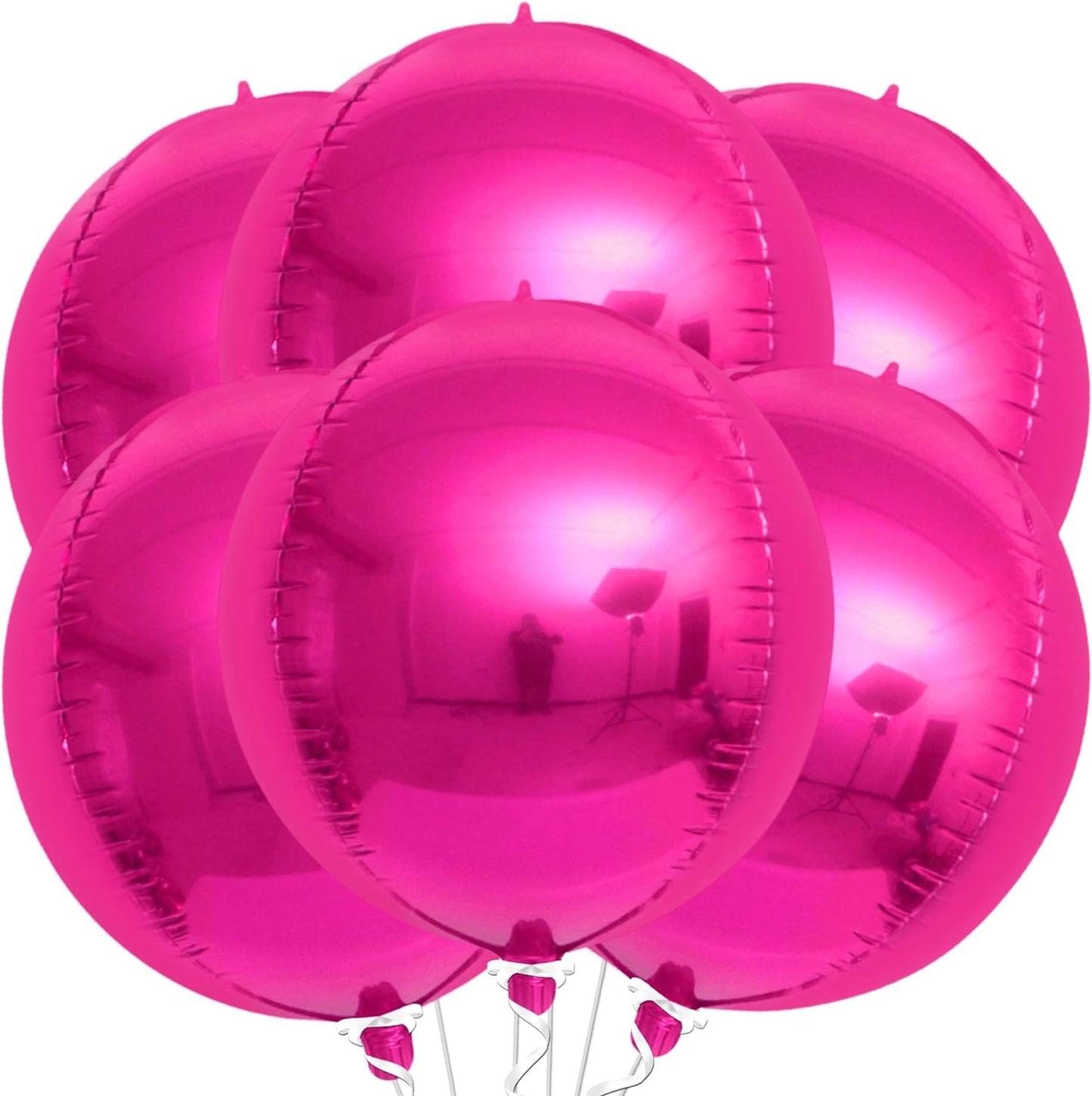 KatchOn, Big Hot Pink Balloons - 22 Inch, Pack of 6 | Hot Pink Foil Balloons for Hot Pink Party Decorations | 4D Sphere Metallic Pink Balloons, Hot Pink Birthday Decorations | Hot Pink Mylar Balloons