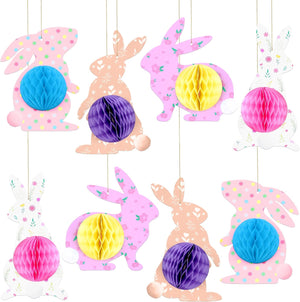 KatchOn, Easter Bunny Honeycomb Decorations - Pack of 8 | Easter Honeycomb Centerpieces | Easter Hanging Decorations for Hanging Bunny Party Decorations | Happy Easter Decorations for Classroom, Home