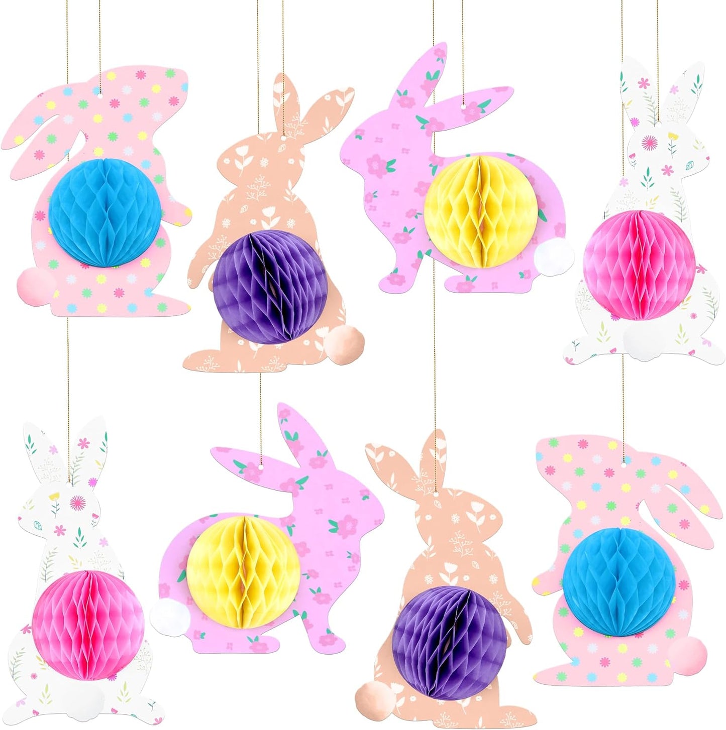 KatchOn, Easter Bunny Honeycomb Decorations - Pack of 8 | Easter Honeycomb Centerpieces | Easter Hanging Decorations for Hanging Bunny Party Decorations | Happy Easter Decorations for Classroom, Home