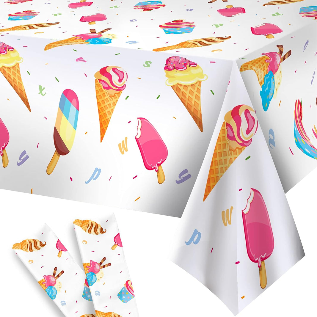 KatchOn, Large Ice Cream Tablecloth - 54x108 Inch, Pack of 2 | Ice Cream Party Tablecloth for Ice Cream Party Decorations | Ice Cream Birthday Party Decorations | Ice Cream Table Cloths for Parties