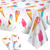 KatchOn, Large Ice Cream Tablecloth - 54x108 Inch, Pack of 2 | Ice Cream Party Tablecloth for Ice Cream Party Decorations | Ice Cream Birthday Party Decorations | Ice Cream Table Cloths for Parties